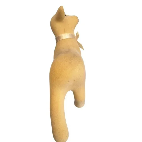 Vintage Midcentury Flocked Lamb Figurine W/ Satin Bow 7.5" - Picture 4 of 9